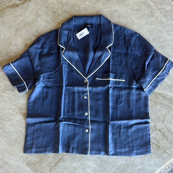GapBody Washable Linen Top - Blue Linen PJ Top - Size M - Picture 1 of 8